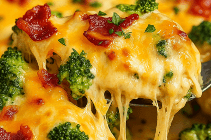 Juicy baked chicken breasts topped with melted cheddar, crispy bacon, and tender broccoli florets—served as a high-protein, low-carb dinner option.