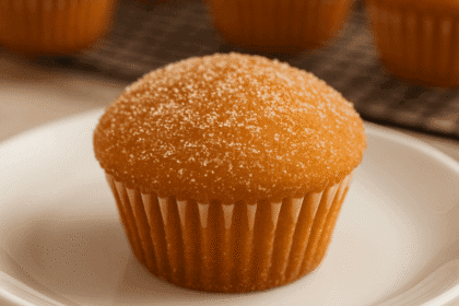 Soft, fluffy cinnamon sugar donut muffins coated in a buttery cinnamon-sugar topping—served warm on a baking tray for a cozy, homemade breakfast treat.