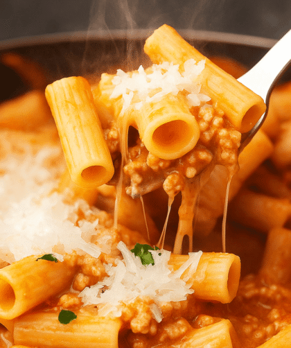 Creamy cottage cheese pasta tossed with al dente noodles, garlic, and herbs—served in a white bowl for a high-protein, comforting vegetarian meal.