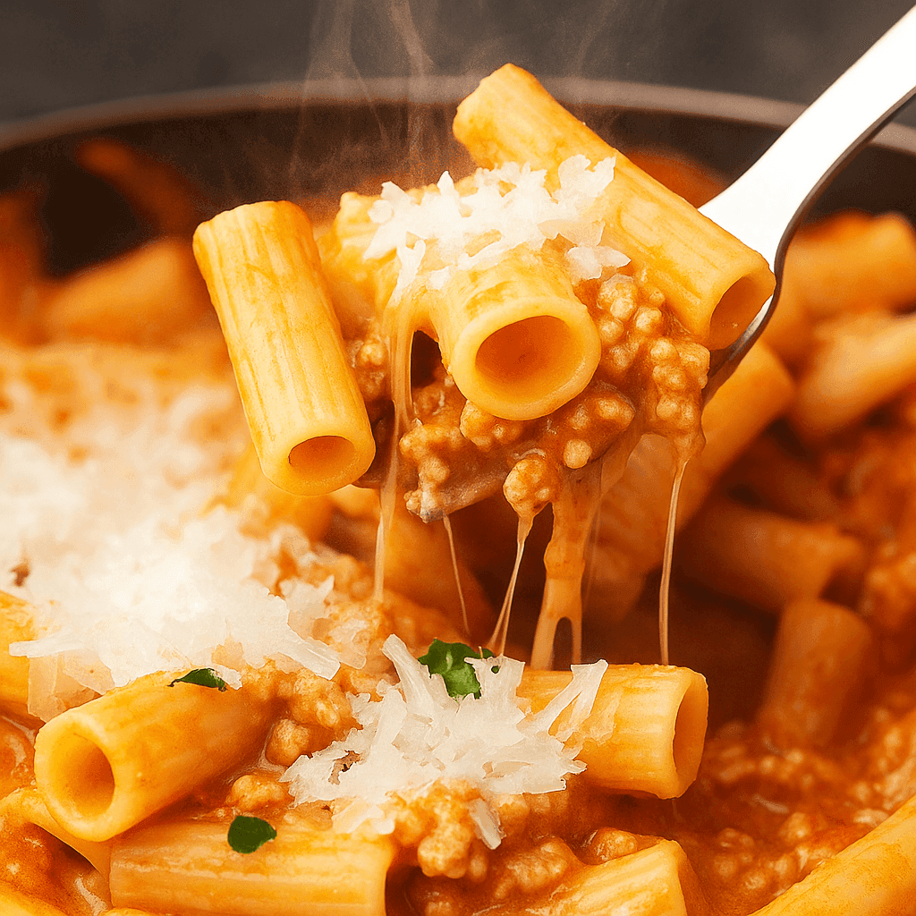 Creamy cottage cheese pasta tossed with al dente noodles, garlic, and herbs—served in a white bowl for a high-protein, comforting vegetarian meal.