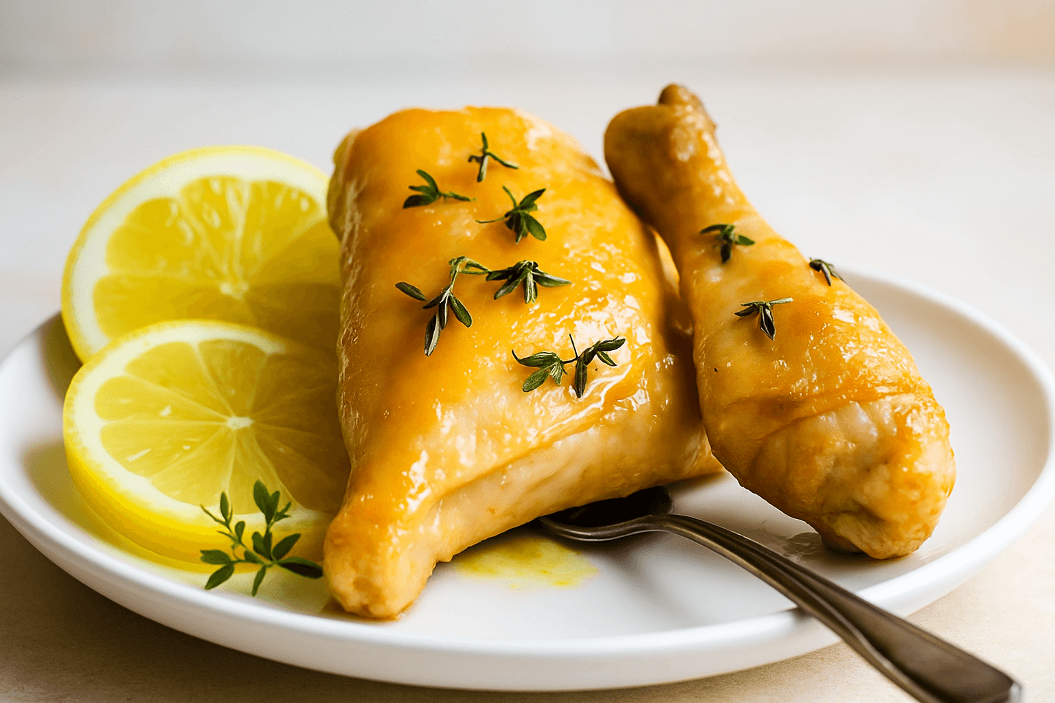 Pan-seared chicken breasts in a bright lemon butter sauce, garnished with fresh parsley and lemon slices—served as a light, flavorful high-protein dish.