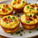 Baked high-protein egg bites with spinach, cheese, and red bell pepper served on a white plate—perfect for meal prep or a healthy low-carb breakfast