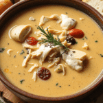 A bowl of Marry Me Chicken Soup with melted mozzarella, shredded chicken, and sun-dried tomatoes in a rich golden broth.