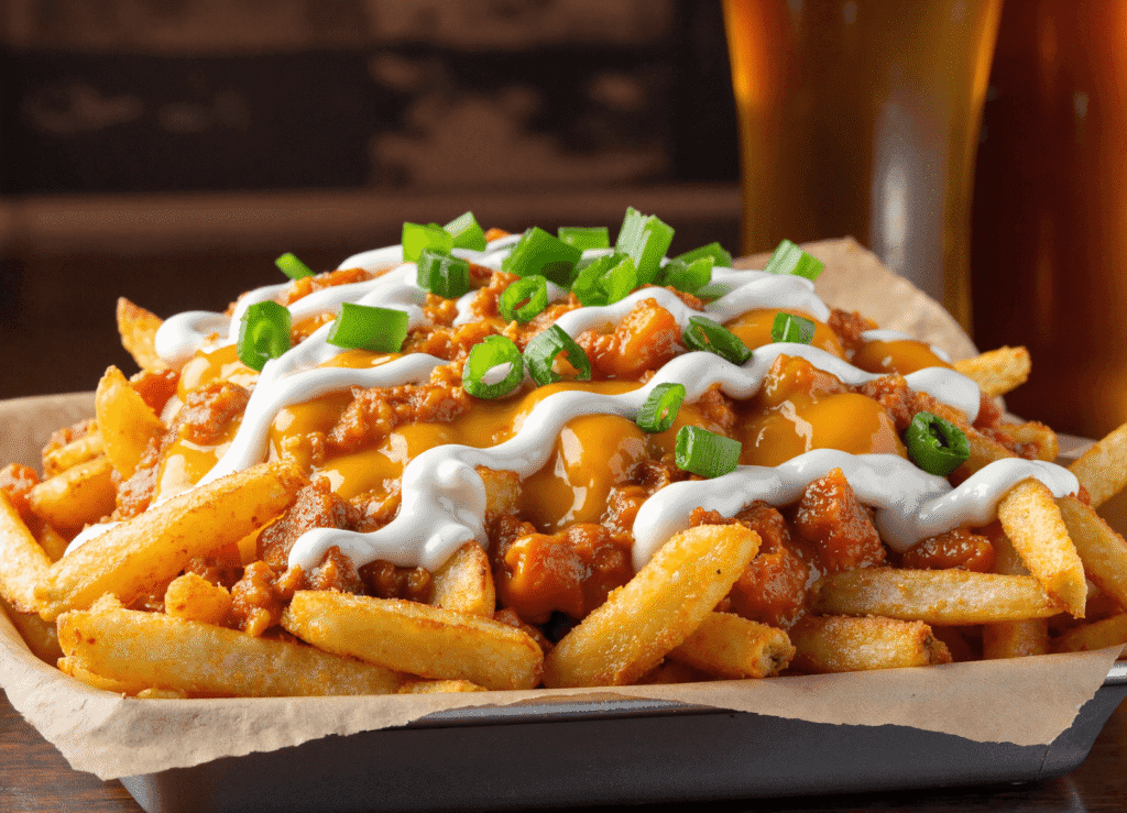 Crispy Cajun fries loaded with melted cheese, ranch drizzle, and green onions for bold southern flavor.